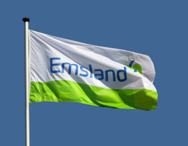 Fahne mit Emsland-Logo im Wind